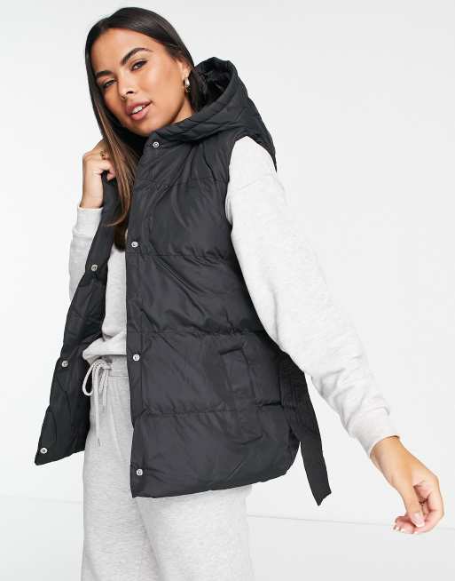 Brave Soul belted puffer gilet with belt in black ASOS