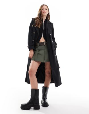 Brave Soul Brave Soul belted trench coat in black