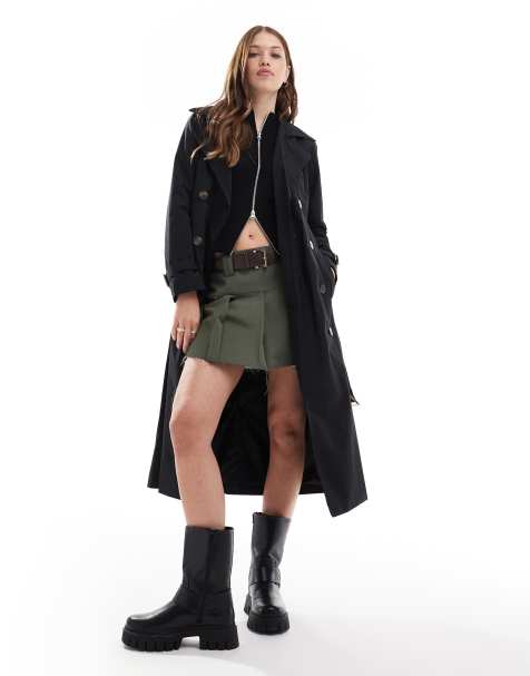 Brave Soul belted trench coat in black - view 1