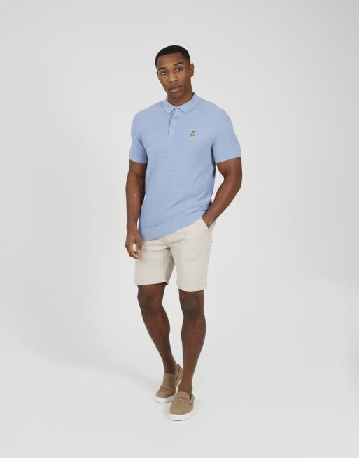 Brave Soul – Besticktes Polohemd aus Baumwollstrick in Hellblau mit Waffelstruktur, 3 von 4