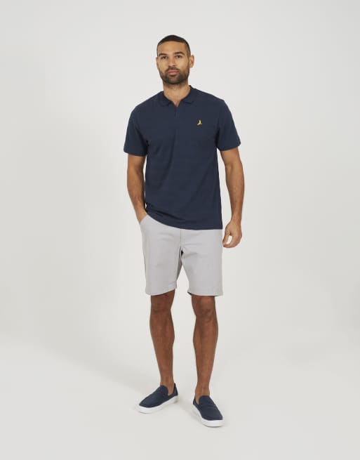 Brave Soul – Besticktes Polohemd in Marineblau mit V-Ausschnitt, 3 von 4