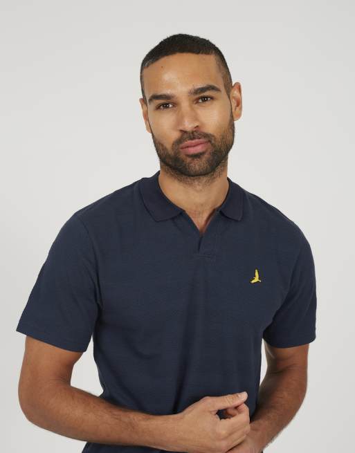 Brave Soul – Besticktes Polohemd in Marineblau mit V-Ausschnitt, 4 von 4