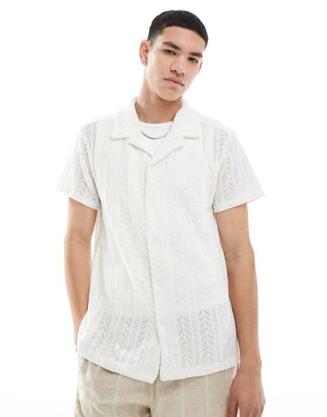 Brave Soul open knit textured short sleeve shirt in white