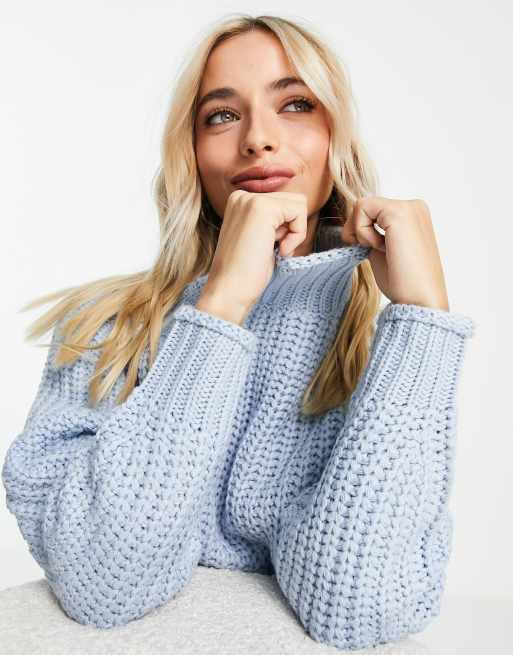 Brave Soul bianca high neck jumper in blue