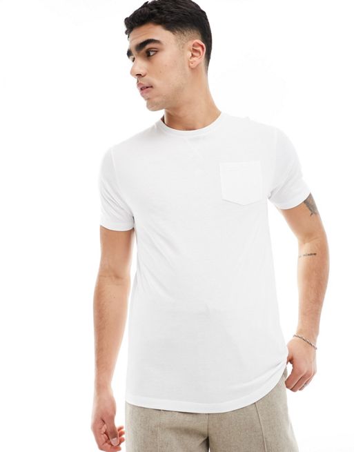 Brave Soul – Biały T-shirt z okrągłym dekoltem i kieszonką