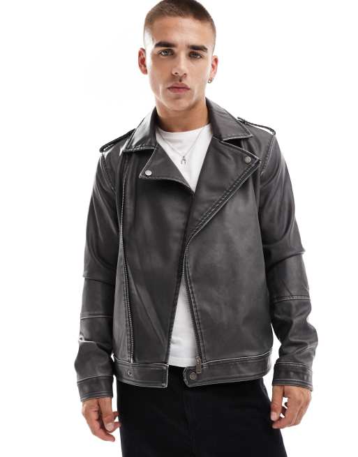 Brave Soul - Bikerjack van polyester in zwart met wassing