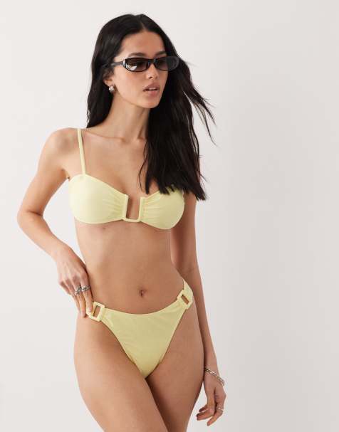 Brave soul bikini bottom with square detail in lemon yellow - view 1