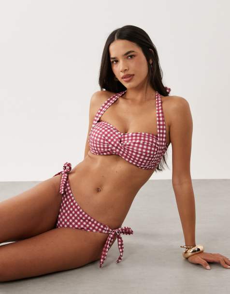 Brave Soul - Bikinitopje met halternek en gingham ruit in rood en wit - view 1