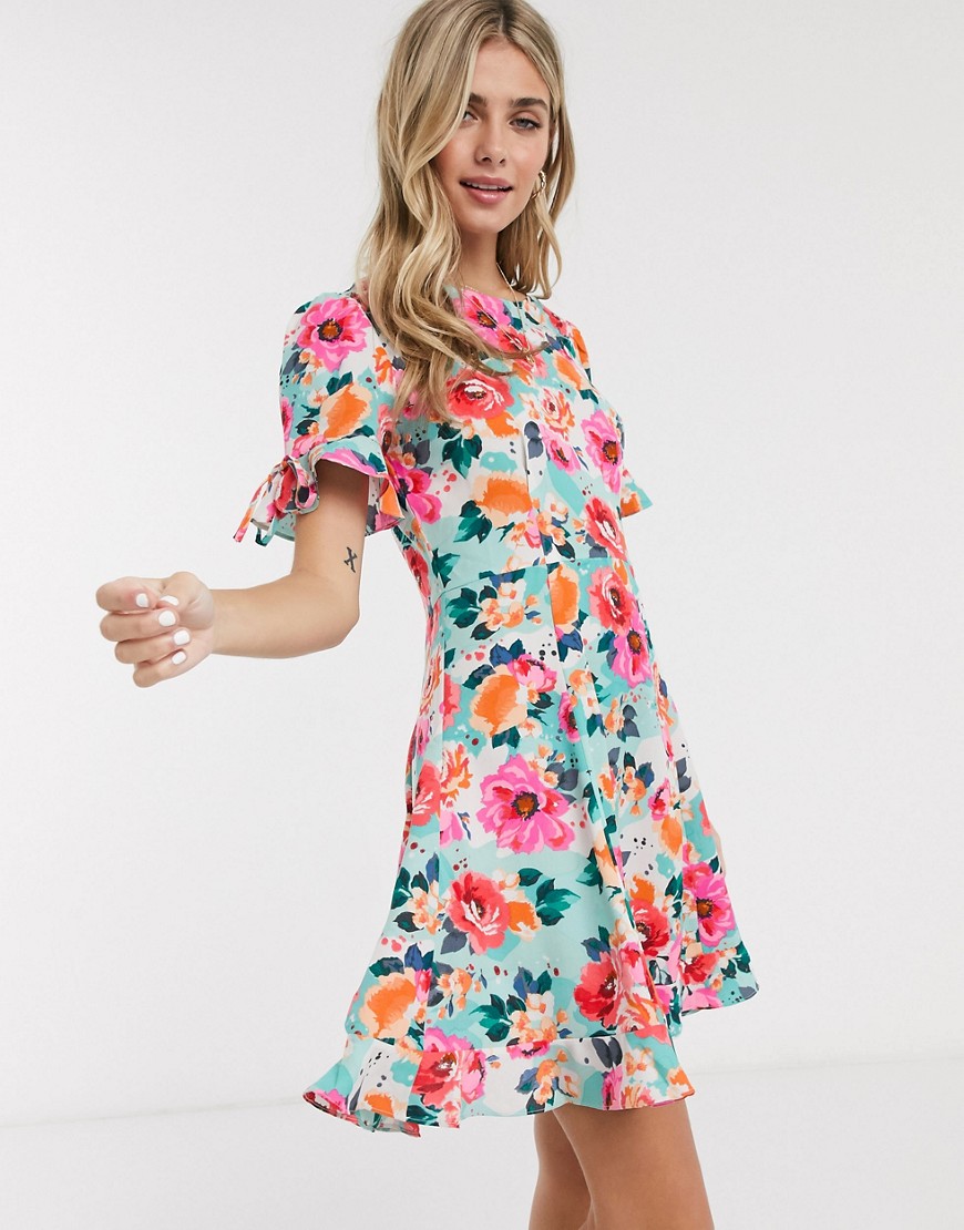Brave Soul - Bimba - Mini-jurk met rucherand en bloemenprint-Multi