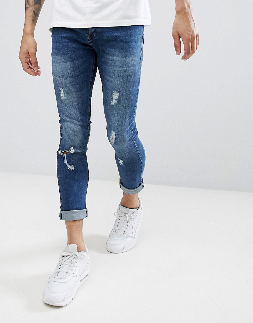 Brave Soul – Blekta skinny jeans med slitningar-Blå