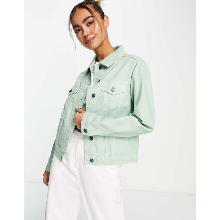 Brave Soul bloom denim jacket in sage green | ASOS