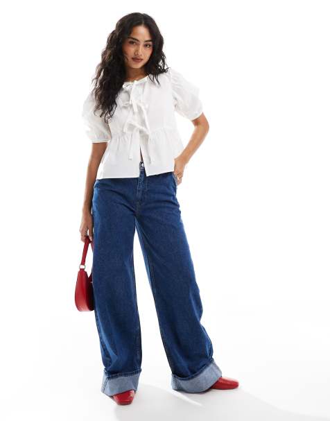 Brave Soul - Blouse met korte mouwen en gestrikte voorkant in wit - view 1