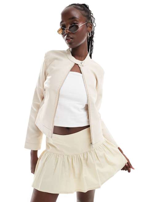 Brave Soul - Blouson style motard en similicuir - Crème
