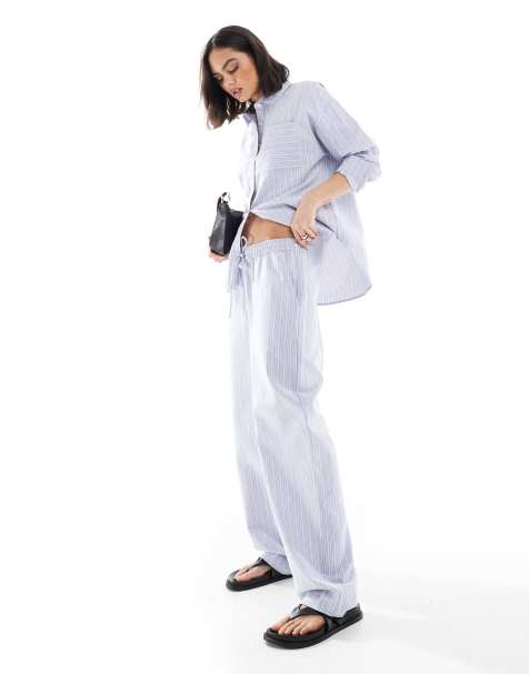 Brave Soul Co-ord blue and white stripe trousers