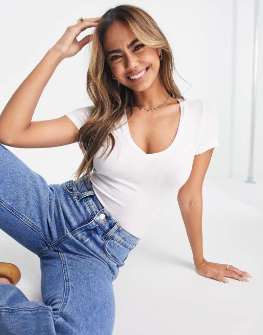 Brave Soul - Body bianco con scollo a V a maniche corte