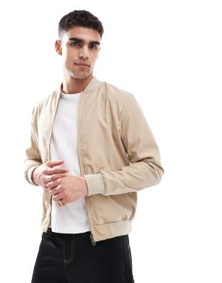 Brave Soul Bomber Jacket With Front Pockets In Neutral
