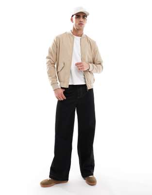 Brave Soul Bomber Jacket With Front Pockets In Neutral
