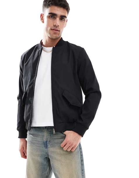 Brave Soul bomber jacket with front pockets in black - view 1