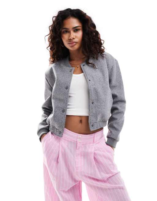Brave Soul – Bomberjacke aus Wollimitat in Grau