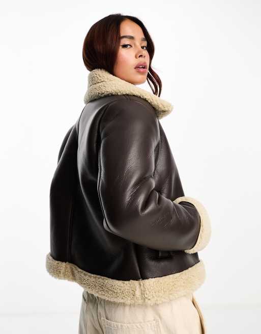 Aviator faux hot sale shearling jacket