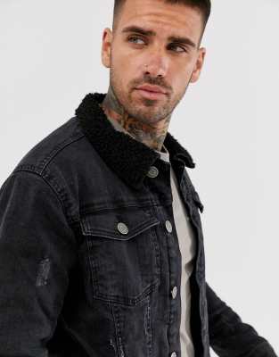 black borg lined denim jacket mens