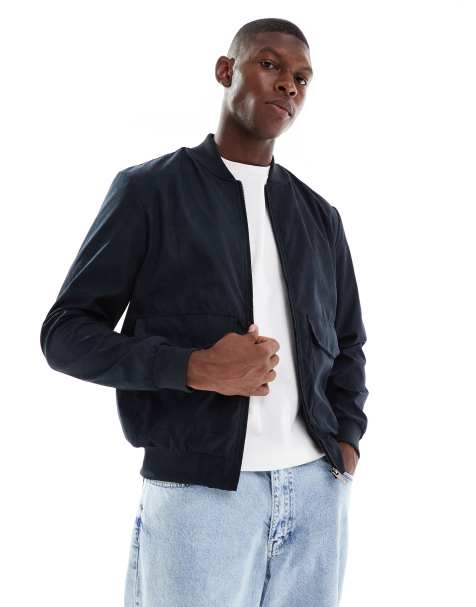 Brave Soul borg lined short bomber jacket in navy - view 1