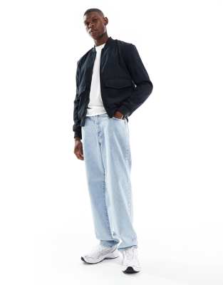 Brave Soul Borg Lined Short Bomber Jacket In Blue