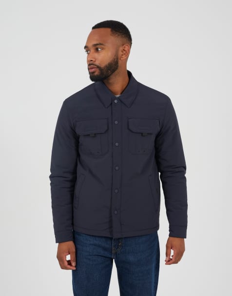 Brave Soul Borg lined zip-up shacket in navy - view 1