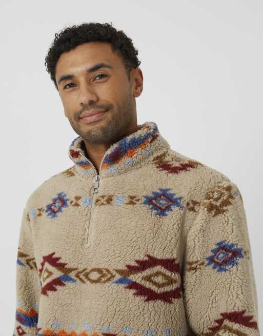 Brave Soul borgfleece met patroon en halve rits in crème, 4 van 4