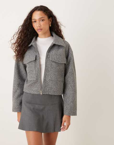 Brave Soul Boucle faux wool jacket in grey