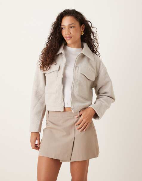 Brave Soul Boucle faux wool jacket in light grey