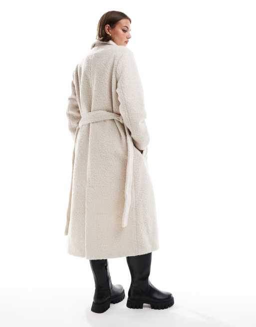 Brave Soul boucle formal belted coat in cream ASOS