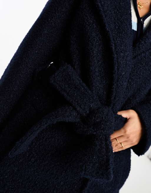 Brave Soul boucle formal belted coat in navy ASOS