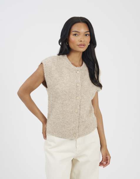 Brave Soul Boucle knitted waistcoat in beige - view 1