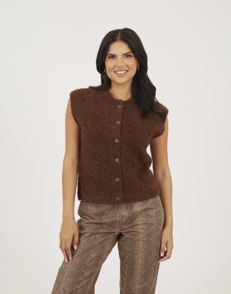 Brave Soul Boucle knitted waistcoat in brown
