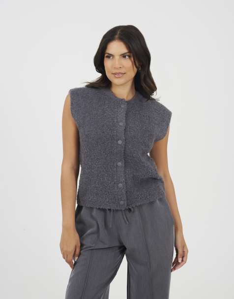 Brave Soul Boucle knitted waistcoat in charcoal