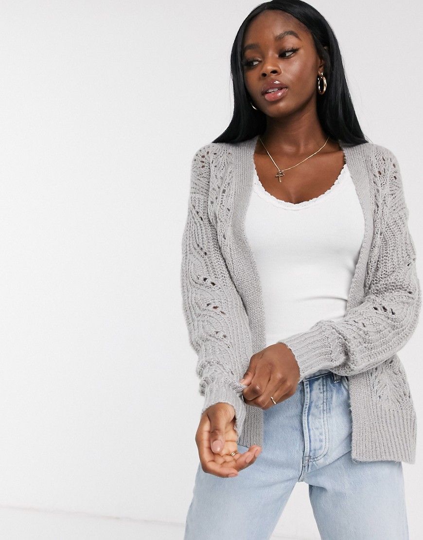 Brave Soul bounce pointelle cardigan in grey
