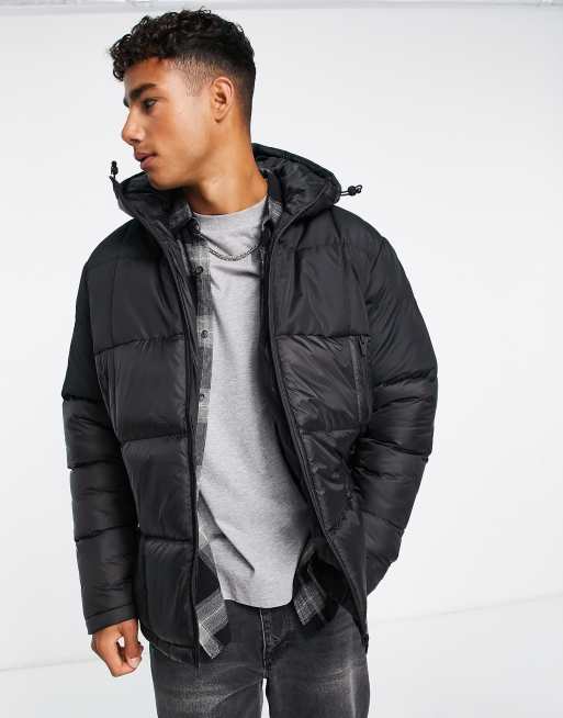 Brave Soul box quilted puffer jacket in black | ASOS