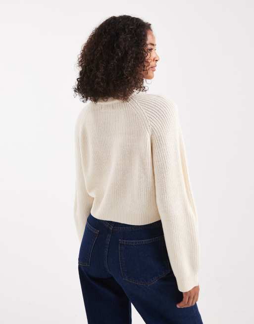 Brave Soul boxy fit knitted crew neck jumper in oatmeal, 4 of 4
