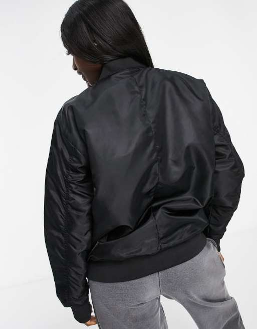 Brave Soul Brazil oversized MA1 bomber jacket with ruched sleeves in black, 2 of 4