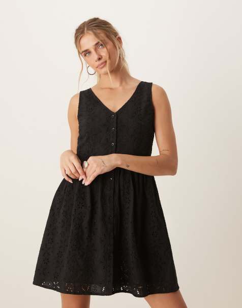 Brave Soul broderie mini dress in black - view 1