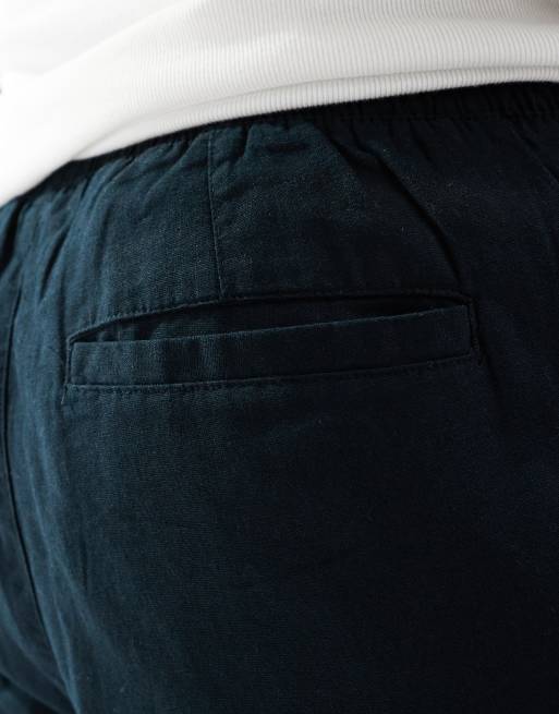Brave Soul - Broek van linnenmix met elastische taille in marineblauw, 3 van 5