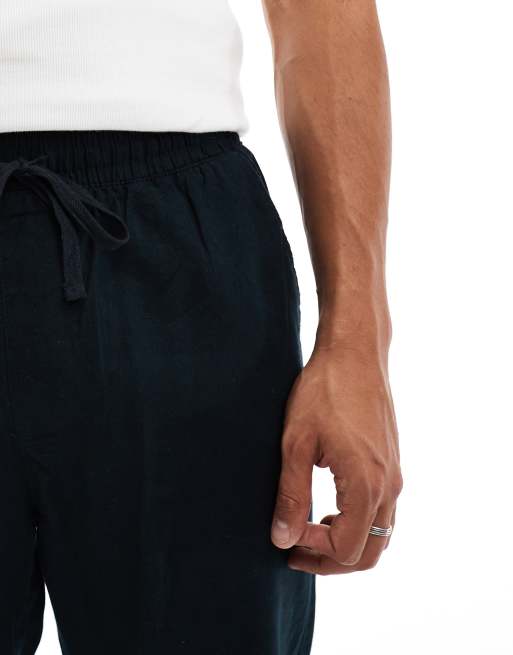 Brave Soul - Broek van linnenmix met elastische taille in marineblauw, 4 van 5