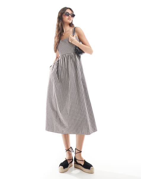 Brave Soul brown and white check seersucker midi dress - view 1
