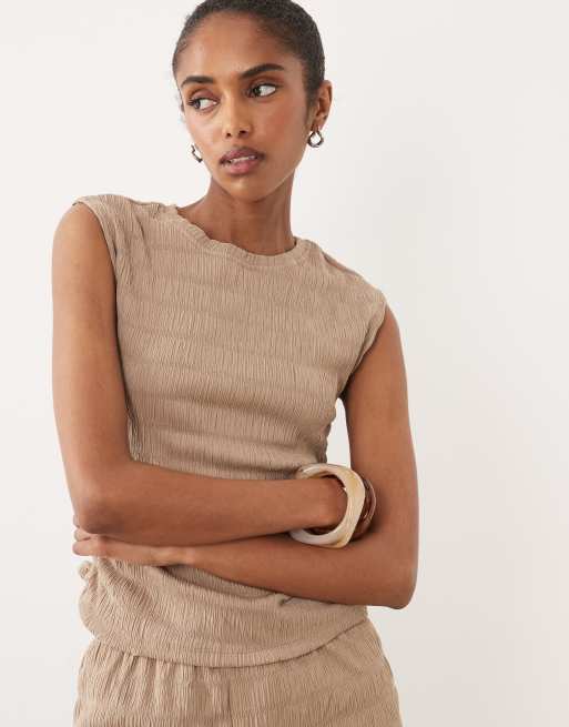 Brave Soul – Brun, asymmetrisk topp med textur och markerad midja, del av set, 2 av 4
