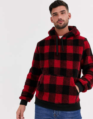 Black and discount red checkered hoodie