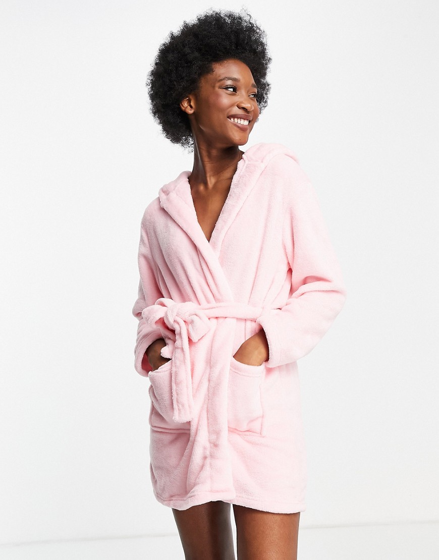 Brave Soul bunny fleece robe in pink
