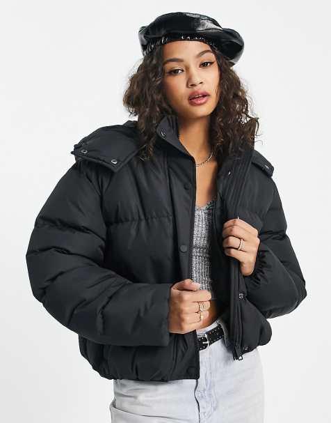 Brave Soul bunny hooded puffer jacket in black - view 1