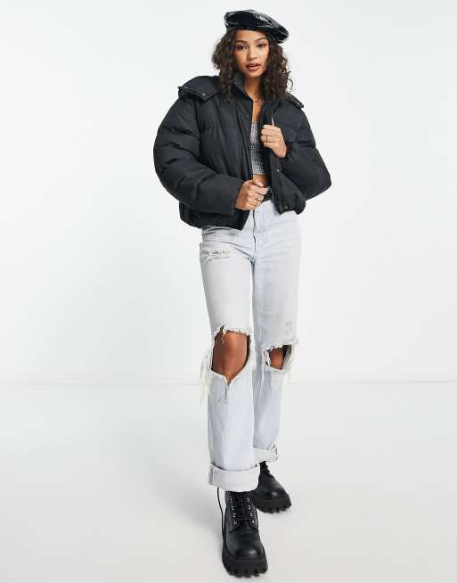 Brave Soul cropped puffer jacket in black