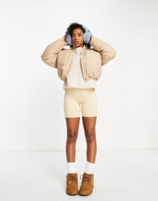 Brave Soul Bunny Hooded Puffer Jacket In Camel-neutral